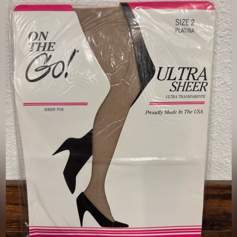 On the Go Ultra Sheer Toe Pantyhose Sz 2 Platina